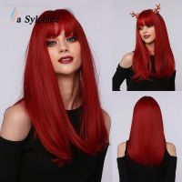 La Sylphide Cosplay Wig Long Straight Deep Red Synthetic Hair Wigs with Bangs for Black White Woman Heat Resistant Daily Wig [ Hot sell ] ea1voy