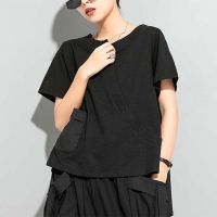 Hzirip 2021 Cotton Casual Fashion Office Lady All Match Brief Solid Asymmetrical Loose Pocket Basic T-Shirt Clothe Elegant