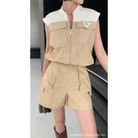 YS9F PA 2023 u and new style tooling style suit stitching design sleeveless short top with wide leg shorts