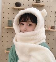 {Warm scarf}ฤดูหนาวผู้หญิง Novelty Beanies หมวก2022แฟชั่นอบอุ่นน่ารักหมีหูหมวก Casual Plush หมวกผ้าพันคอชุดลำลองผู้หญิงหมวกปัจจุบัน