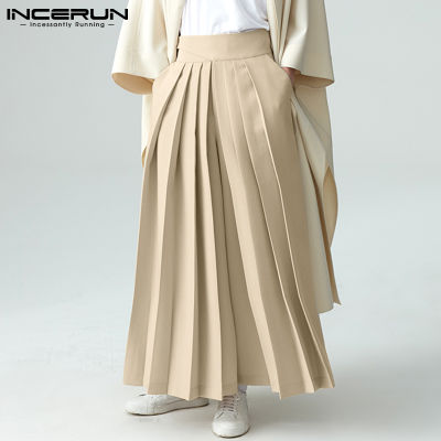INCERUN เสื้อผ้าผู้ชายเอวสูงสไตล์เกาหลี,ชุดเดรสกระโปรงทรงหลวมกางเกงตามเทศกาล