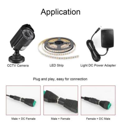 ；【‘； Female Male DC RCA Connector 2.1*5.5Mm DC Jack Power Audio Adapter Electrical Wire For RGB LED Strip Light CCTV Camera