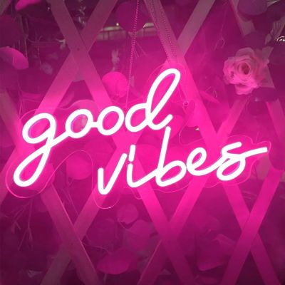 Good Vibes Neon Led Sign Pink Wall Hanging Decor Xmas Gift Birthday Party Wedding Decor Adjustable Neon Lights Decoration Home