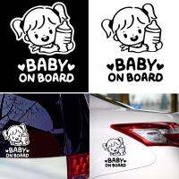 สติกเกอร์การ์ตูนรถ Baby On Board เด็กผู้หญิงตัวเล็กพร้อมขวดนมหน้าต่างรถสติกเกอร์รูปลอกไวนิลคาร์บอนไฟเบอร์แบบสากล