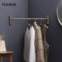 Solid wood hanger wall hanging bedroom corner rack simple clothes rack brass hanging rod