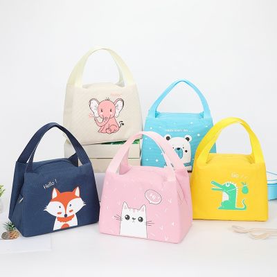 Portable Insulated Thermal Picnic Food Lunch Bags Cartoon Pattern Canvas Lunch Box Food Cooler Bags Pouch For Women Girl Kids