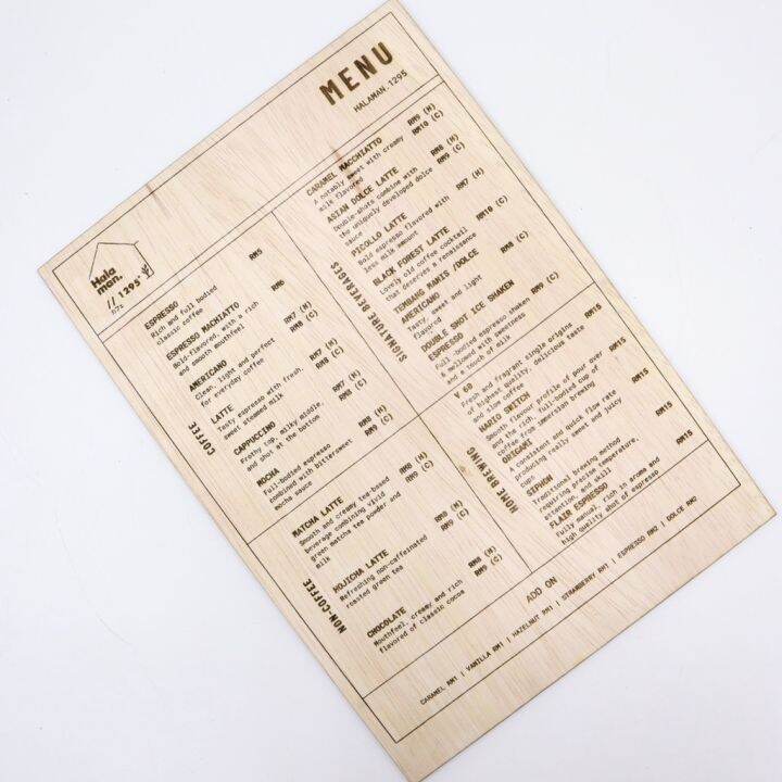Restaurant Cafe Menu Laser Engrave Card Acrylic Table Stand Strong
