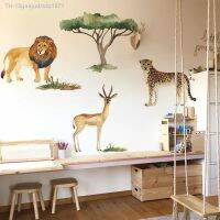 Wall stickers▥☑✌ 13guejudroto1971 Desenhos animados bonito leão leopardo veados animal selva aquarela adesivos de parede vinil bebê berçário arte decalques para quarto das crianças decoração