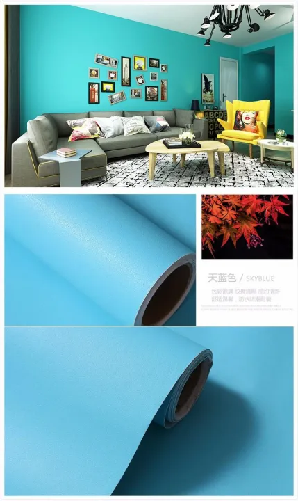 SKY BLUE WALLPAPER Self-adhesive Wallpaper Waterproof Pvc With Glue Plain  Wall Stickers Solid Color Renovation Background Sticker For Home Bedroom  Living Room TURQUISE BLUE Color *KMJSHOP* | Lazada PH