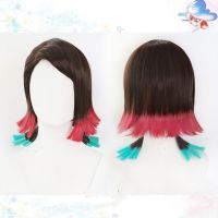 Anime Demon Slayer: Kimetsu no Yaiba Enmu Cosplay Wigs High-temperature Fiber Multilayer gradient Short Hair Wig cap