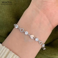 MIAOYA Fashion Jewelry Shop สร้อยข้อมือคริสตัลรูปหัวใจสำหรับผู้หญิงของตกแต่งของขวัญวันเกิดเท่ๆสไตล์พังค์