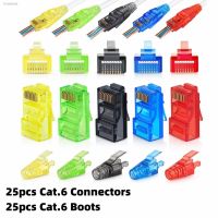 ✈☽ Cat6 RJ45 Connector PassThrough Design RJ45 Plug with 6.5mm RJ45 Boots Caps Mixed Colors Rj45 Modular Plugs for Lan Cable