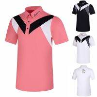 J.LINDEBERG₪┅ Malbon Golf clothing mens short-sleeved t-shirt quick-drying sports color-blocking lapel Polo shirt elastic slim-fitting jersey