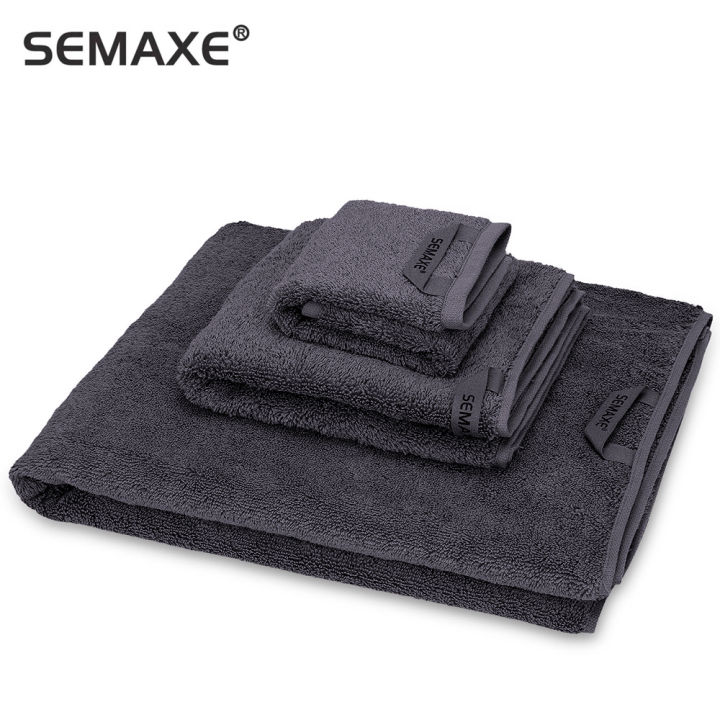 semaxe-ชุดผ้าขนหนูผ้าฝ้าย100-ผ้าขนหนูอาบน้ำคุณภาพสูง-facettowel-handtowel-ผ้าขนหนูอาบน้ำนุ่มผ้าขนหนูห้องน้ำชุดสีเทา3ชิ้น