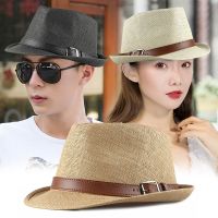 【Hot Sale】 and summer belt buckle straw hat mens fashion womens sunscreen sun visor British retro gentlemans