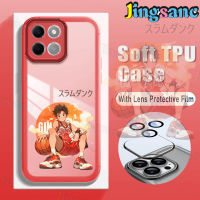 Jingsanc ฟิล์มติดเลนส์เคสโทรศัพท์สำหรับ Huawei Nova Y90 Y71 Y70 9 SE Onor X8 5G X8 X8A 4G X7 X7A X6บาสเกตบอลชายแฟชั่น TPU ซิลิโคนเนื้อนิ่มโปร่งใส K001-4สีแดงกันกระแทก