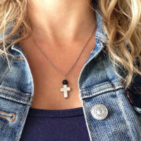 10pcs) Nature Lava Stone Essential Oil Diffuser Necklace Aromatherapy Jewelry Jesus Christian Cross Diffuser Pendant Necklace