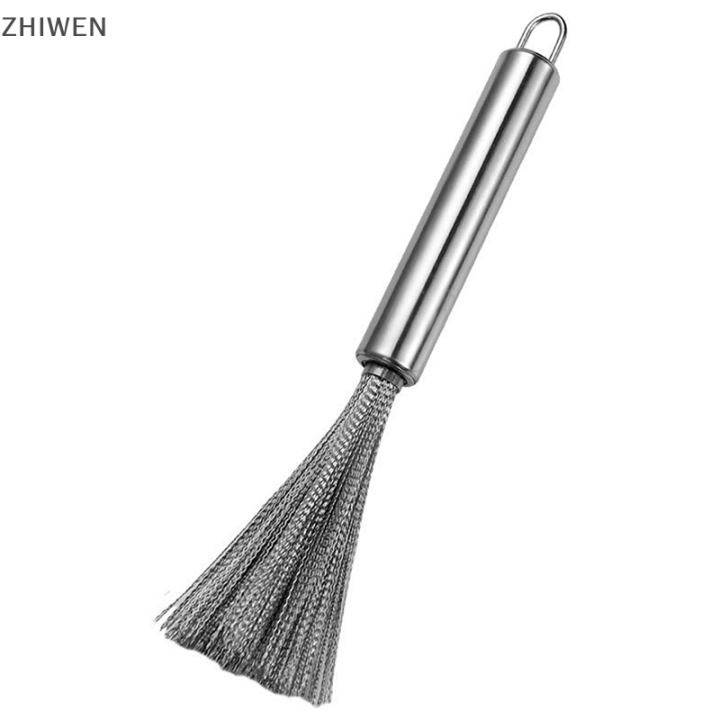 zhiwen-จานแปรงขัดกระทะสแตนเลสด้ามยาวอุปกรณ์ทำความสะอาดเตาอ่างล้างจานแบบรวดเร็วด้ามจับแข็งแรงทนทาน