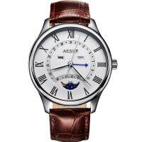 ⌚Relogio Masculino AESOP นาฬิกาข้อมือหนังนาฬิกาคริสตัลไพลินควอตซ์แบรนด์ชั้นนำ