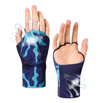 Sarung tangan UV memancing pria pelindung matahari ikan untuk memancing setengah jari tabir surya dengan desain berongga bernapas UPF 50 sarung tangan