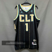 【High Quality】Mens 2022-23 New Original NBA Charlotte Hornets #1 LaMelo Ball Jersey City Edition Black Swingman Heat-pressed