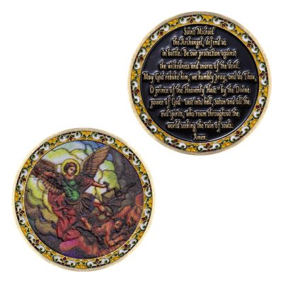 Saint Michael Challenge Coin Guardian Angel Of Police Officer Patron Saint Of Law Enforcement Prayer Commemorative Coins