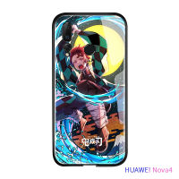 UCUC เคสโทรศัพท์เคสสำหรับ Huawei Nova 4เคสมือถือกันกระแทกAnime Demon Slayer Nezuko Glossyกระจกเทมเปอร์พร้อมฮาร์ดไดรฟ์ที่ทนทานฝาครอบ