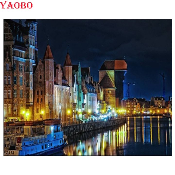 5d-diamond-painting-full-square-poland-houses-rivers-gdansk-night-street-lights-diamond-mosaic-diamond-embroidery-rhinestones