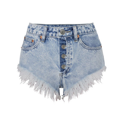 Summer Blue High waisted 100Cotton Denim Shorts Women Breasted Jean Shorts Ripped Washed Ladies Beach Denim Shorts J026