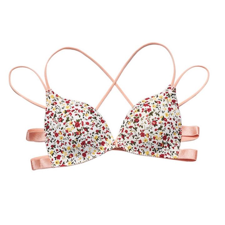 lovefashiongirls Fashion New Bra Floral Print Front Buckle Underwear  Gathered A Piece Of Seamless Cross-back Bra For Women
