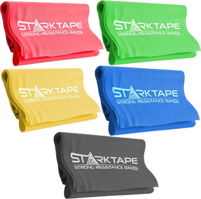 Starktape Resistance Bands Set. 5 Pack Non-Latex Physical Therapy, Professional Elastic Band. Perfect for Home Exercise, Workout, Strength Training, Yoga, Pilates, Rehab or Gym Leg Upper, Lower Body Yellow/Red/Green/Blue/Gray