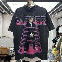 หมุนผงสีม่วงเรียวภาพ justin Bieber เสื้อยืดผู้ชายผู้หญิงวินเทจเสื้อยืดที่มีคุณภาพสูงสบายๆสั้น s. เสื้อยืดลาย leeve