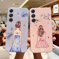 เคสพร้อมสำหรับ Samsung Galaxy M14เคสโทรศัพท์ศิลปะผู้หญิงหรูหราดอกไม้สีฟ้าซิลิโคนสำหรับ Samsung M14 5G เคสใส่โทรศัพท์