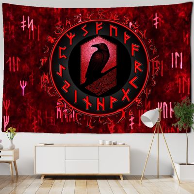 【CW】❈◕  Vikings Tapestry wall Raven Mysterious Psychedelic Runes Wall Hanging Tapestries for Room