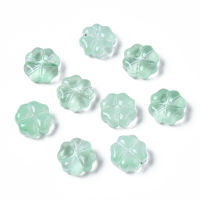 50pc Transparent Spray Painted Glass Beads Clover Aquamarine 10x10x5mm Hole: 1mm