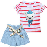 OCTONAUTS เสื้อผ้าฝ้าย + โพลีเอสเตอร์2-15ปีฤดูร้อนการ์ตูนเด็กผู้หญิงเสื้อผ้าเด็กผูกโบว์ยีนส์ขาสั้นและท็อปส์ซูเสื้อยืดชุดสำหรับเด็กเสื้อแขนสั้นสำหรับเด็กหญิง0000