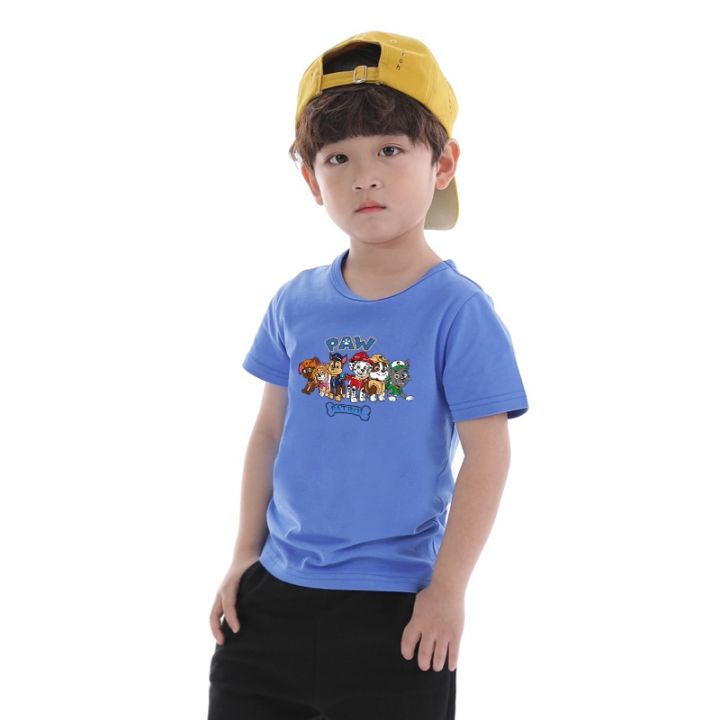 paw-patrol-ใหม่เด็กเสื้อผ้าชุดเด็กน่ารักการ์ตูนประเดิมผ้าฝ้ายแขนสั้นเสื้อและกางเกง