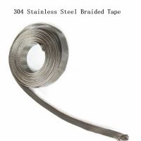 304 Stainless Steel Braided Tape Mesh Tube Braided Sleeve 2-8mm Metal Shielded Wire Conductive Tape-5Meters