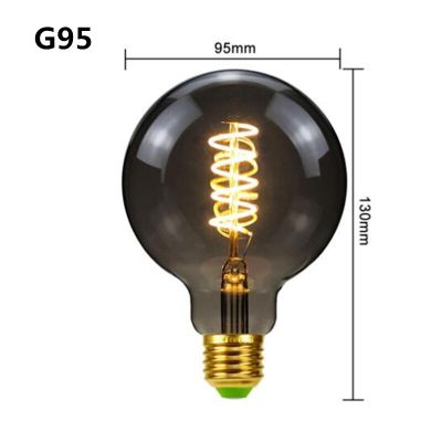 ST64 LED G80 G125 G95หรี่แสงได้4W E27 220V สีเทาควันบุหรี่2700K GSpiral ไส้หลอดไฟย้อนยุควินเทจไฟตกแต่งเอดิสันหลอดไฟ LED