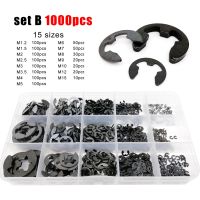 580/1000pcs Assortment Kit Set Box M1.2 to M15 เหล็กคาร์บอนสีดำภายนอกยึดแหวน E Clip Snap Circlip Washer สำหรับ Shaft-GONGXI