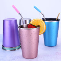 500ML Stainless Steel Tumbler Cup With Lid Straw Coffee Mug Juice Tea Beer CupFor Outdoor Camping Party Travel Home Mug Drinking