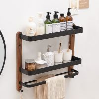 ❦❣▦ Single/Double Layer Bathroom Shelves Shampoo Storage Rack Wall Mounted Kitchen Storage Rack Wood/Aluminum Bathroom Accessories