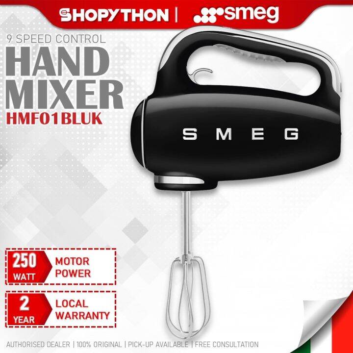 SMEG Hand Mixer HMF01BLUK Black (250w) 9 Speed Control Turbo Function