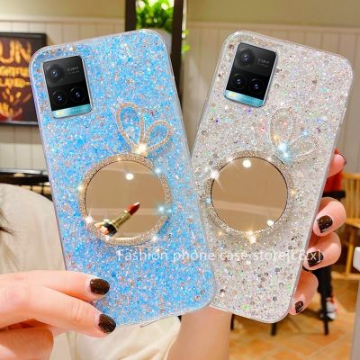 New เคส Vivo Y21 Y21s Y33s V21e V21 5G เคสโทรศัพท Sequins Candy Colors Phone Case with Makeup Mirror Glitter Soft Back Cover 2021