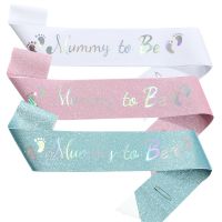 【hot】✠⊕ Baby Shower Decorations Blue/Pink Mummy To Be Daddy Sashes Glitter Footprint Sash Scarf for Supplies