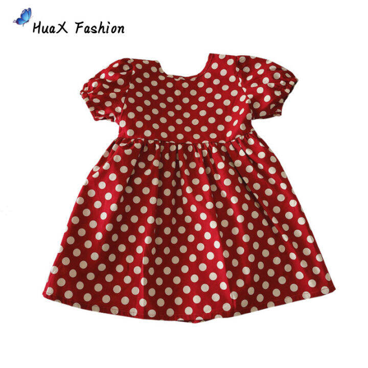 huax-สาว-polka-dot-ผ้าฝ้ายแขนสั้นชุดเดรสเรโทรสำหรับ2-7ปี