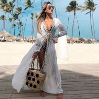 2022 Crochet White Knitted Beach Cover up dress Tunic Long Pareos Bikinis ups Swim Robe Plage Beachwear