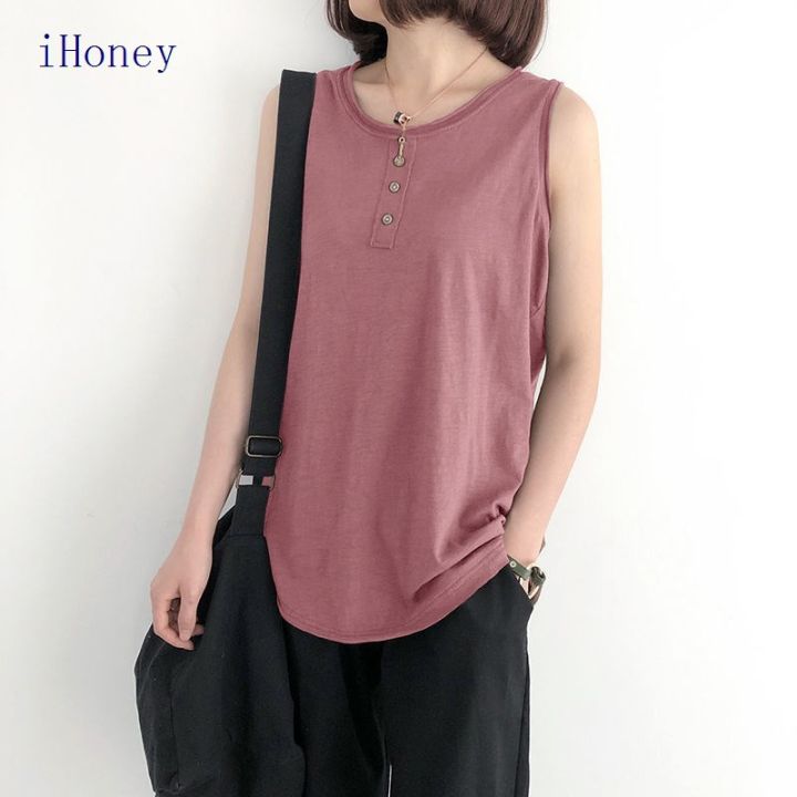 ihoney2021-summer-new-slub-cotton-big-yards-sleeveless-vest-womens-loose-fit-retro-top-and-outside-wear-bottoming-shirt