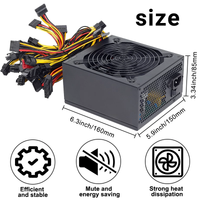 2000W 2400W 2600W 180V-240V ATX ETH Mining Bitcoin Power Supply 95 ประสิทธิภาพรองรับ8การ์ดแสดงผล GPU สำหรับ BTC Bitcoin Miner