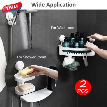 TAILI Corner Shower Caddy + Soap Dish Removable Suction Cup Shower Caddy  Bathroom Shower Organizer DIY Drill-Free Bathroom Bedroom Organizer Set